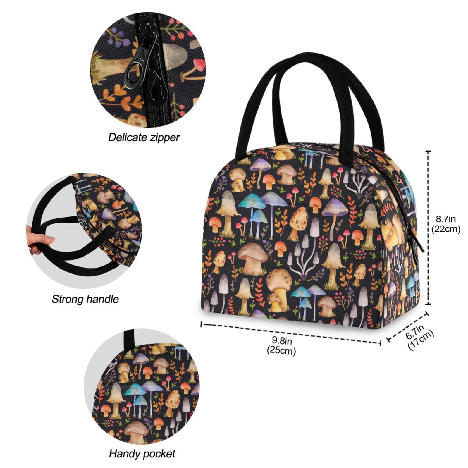 Mushroom Lunch Bag for Women Men Reusable Insulated Lunch Tote Bag for Office Work School Picnic Hiking, Mushroom 11 - Image 2