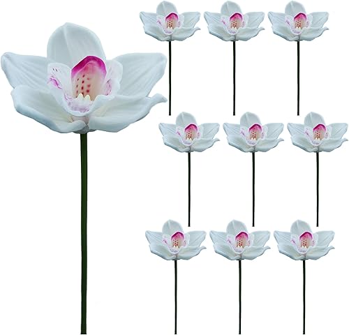 Lily Garden Juego de 10 orquídeas artificiales de tacto real (blanco)