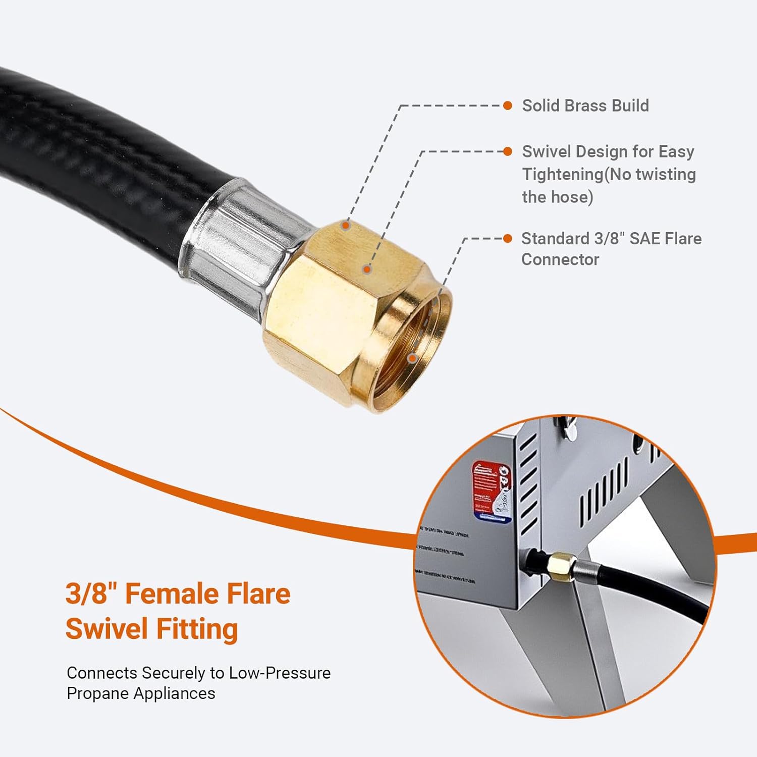 HYMNORQ 12FT RV Propane Quick Connect Hose, 1/4" Full Flow Male Plug x 3/8” Female Flare Fitting, Compatible with Camp Chef Stove, Portable Fire Pit, RV Low Pressure Propane System