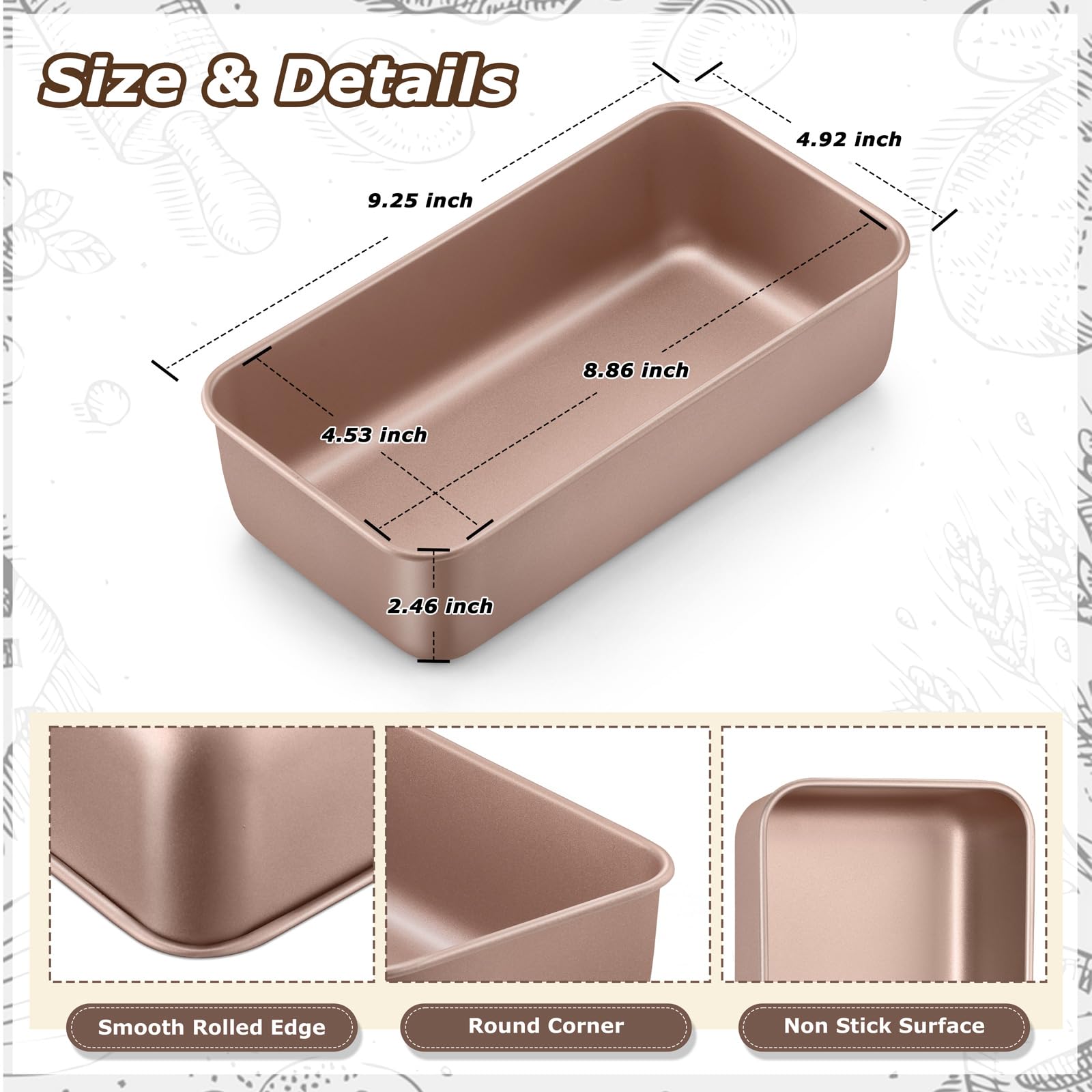 LIANYU Kastenformen zum Brotbacken, 22,9 x 12,7 cm, Edelstahl, Antihaft-Backformen für hausgemachte Bananen-Sandwich-Sauerteig, gesund und stabil, 2er-Set, Roségold