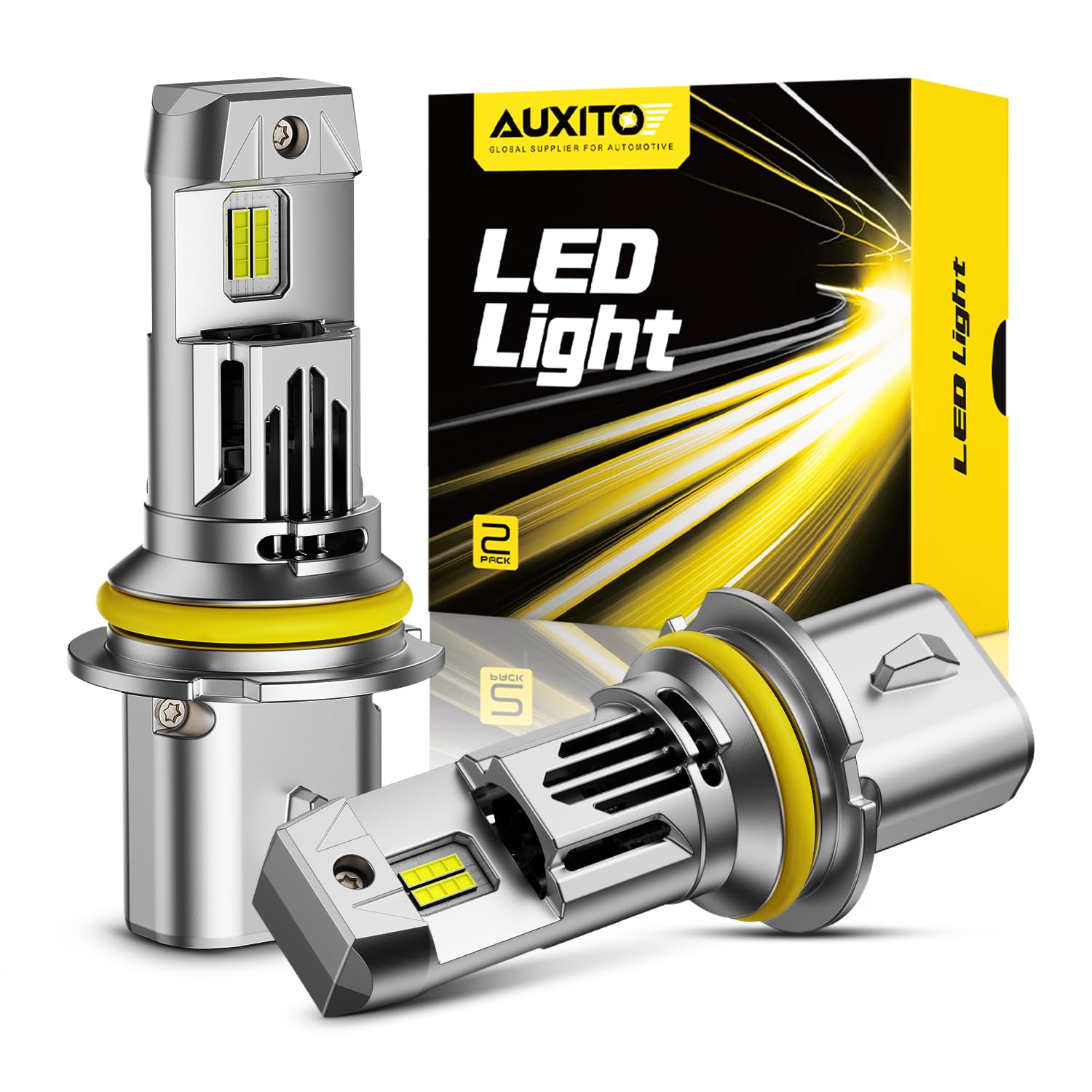 AUXITO 9007/HB5 Bulbs, 80,000LM 15X Super Output, 6500K Cool White, Long Lifespan, 1:1 Mini Size Replacement Light Bulbs, Plug-N-Play, Pack of 2