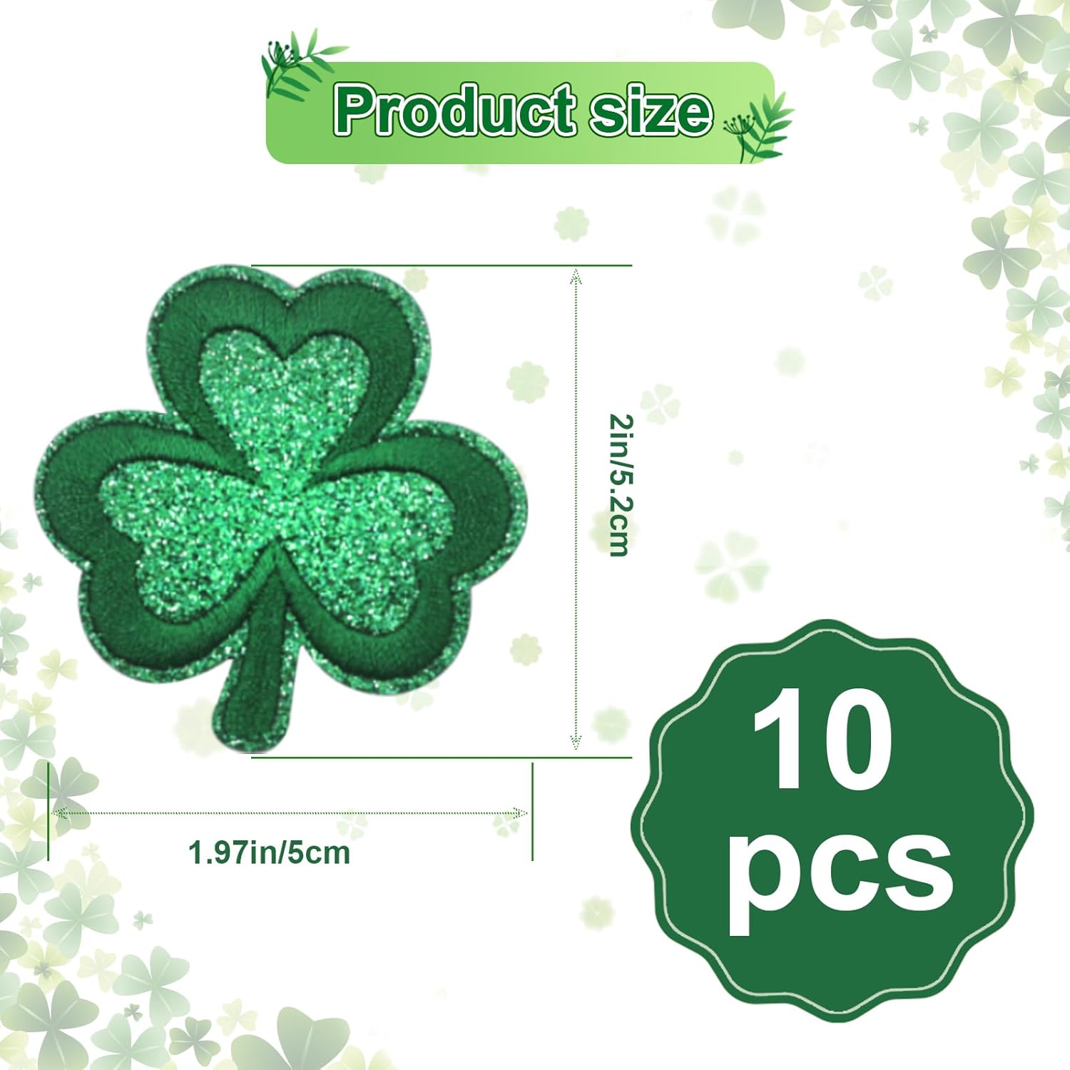 St. Patrick's Day Embroidered Patches (10-Pack) - Green Shamrock Appliqué Iron On & Sew On for Clothing, Uniform, Bag, Hat Accessory Decor - Image 2