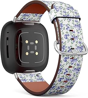 CJBROES Replacement Leather Watch Band, Compatible with Fitbit Versa 3 and Fitbit Sense of Wristband Bracelet Accessory - Floral Purple