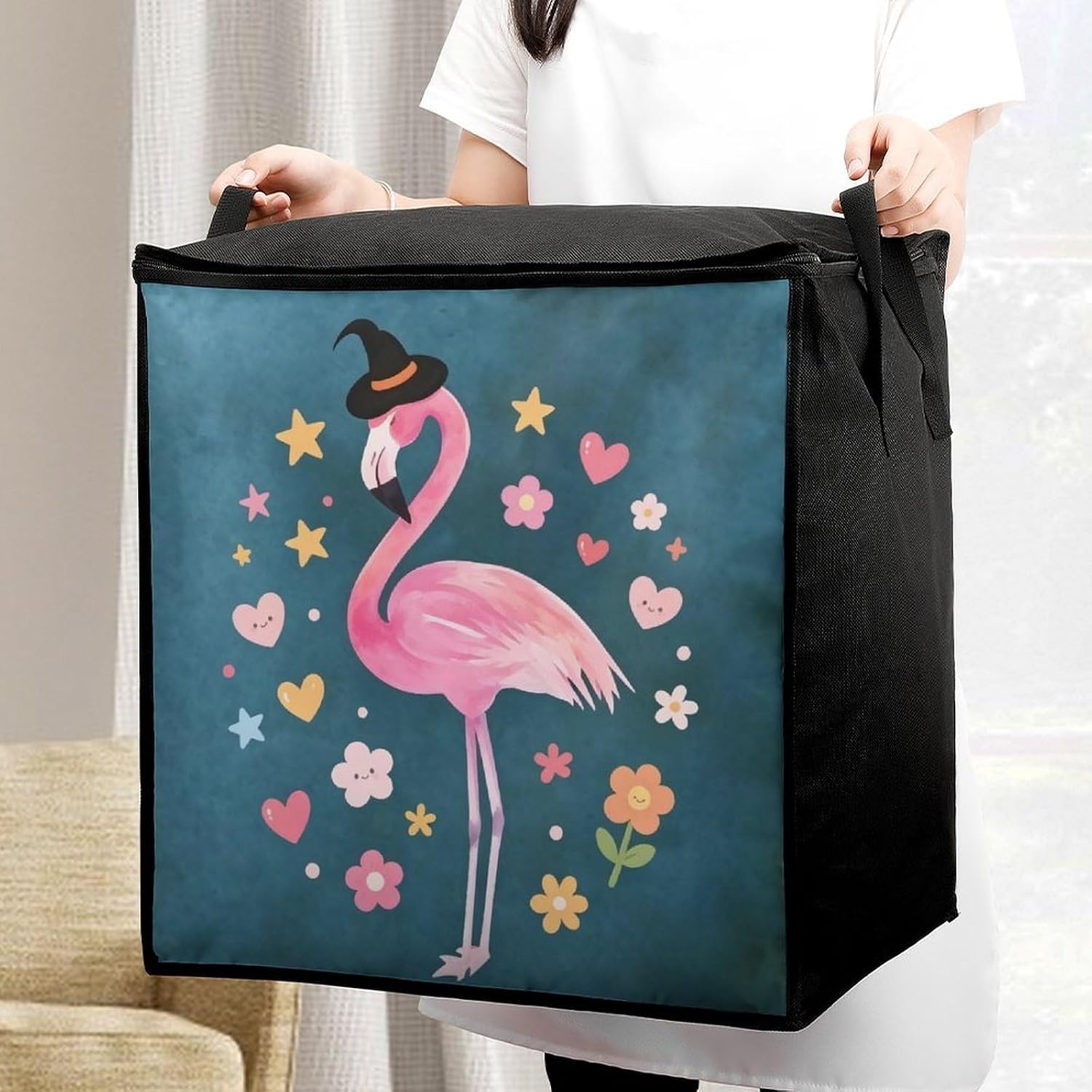 Flamingo Comforter Storage Bag Moving Bag | Clothes Storage Bins-70L,Moving Bag With Dual Handles For Easy Carrying, Zipper Design Durability for Home,Bedroom,Closet
