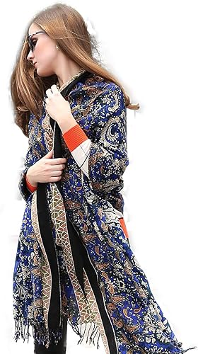 DANA XU Lujosa bufanda de cachemira floral de gran tamaño, 100% de lana pura, extra grande, cálida, chal y envoltura para mujer