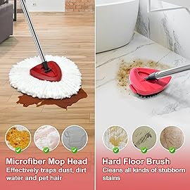 Spin Mop Handle Mop Heads Mop Base Mop Scruby Brush Replacement Sets Combo Compatible with Ocedar EasyWring 1 Tank Spin Mop System (1 Sets Stainless Steel Mop Handle +2 White Heads +1 Base +1 Brush)