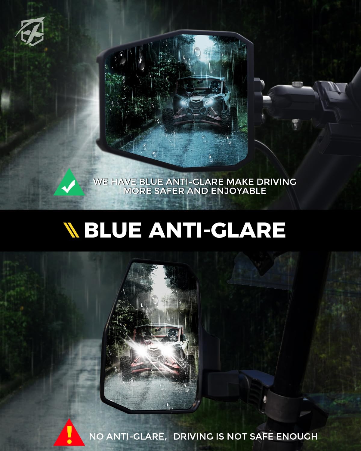 Xprite Aluminum UTV Side View Mirrors With Clear Lens LED Spot Lights