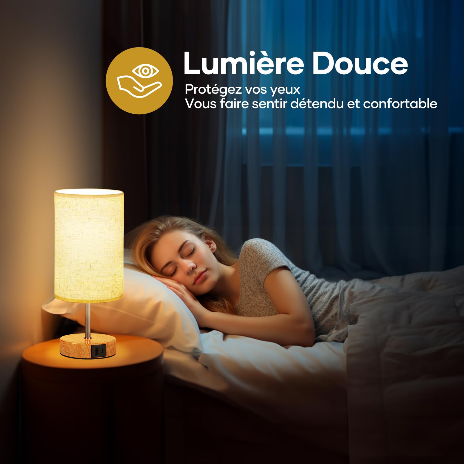 Suright Lampe de Chevet Tactile Lot de 2 avec Ports de Charge USB-A + USB-C, Intensité Variable 3 Voies, Abat-jour en Tissu de Lin, Petite Lampes de Table pour Chambrer Salon Hôtel (Ampoule Incluse)