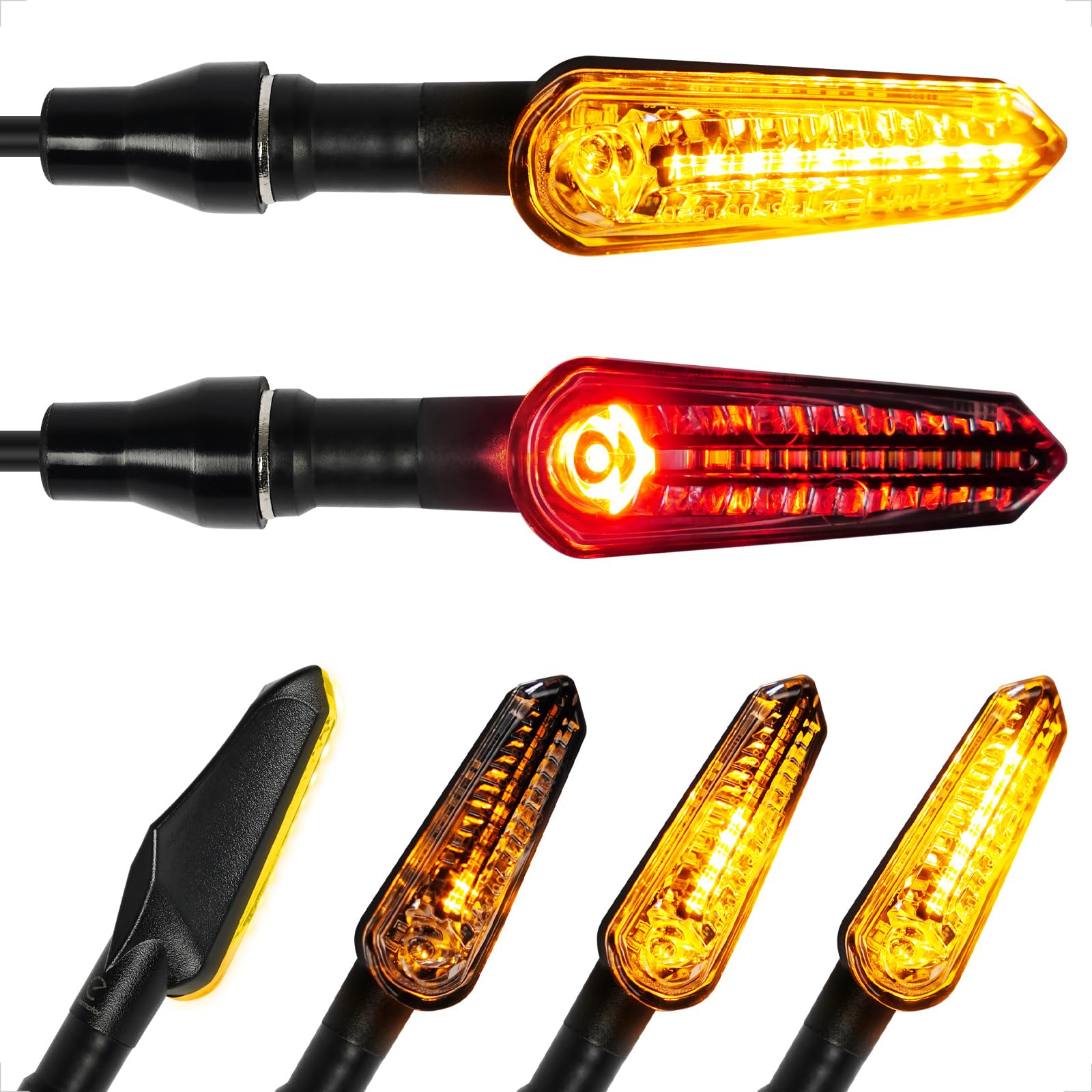 evermotor Frecce Moto LED Sequenziali E32 Omologate, Universali 12V Indicatori di Direzione Moto, Frecce Omologate Impermeabili, Alta Luminosità, Ambra e Rosso, 2 Pezzi