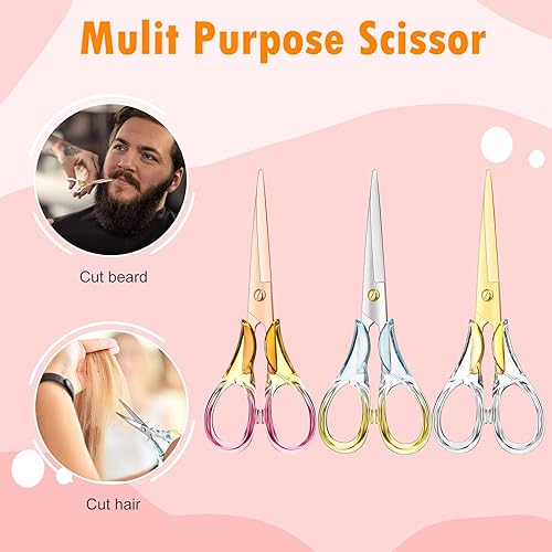 Miniatura 6 de 3 tijeras acrílicas de color degradado elegantes tijeras doradas para manualidades con asa tijeras de acero inoxidable para oficina tijeras de