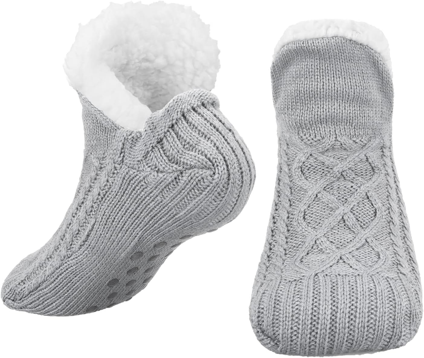 Fluffy Fleece Slipper Socks - Non-Slip Warm Winter Socks, Cute Fleece-Lined, Cozy Indoor Plush Socks, Soft for Unisex Home Wear (Grey 2)