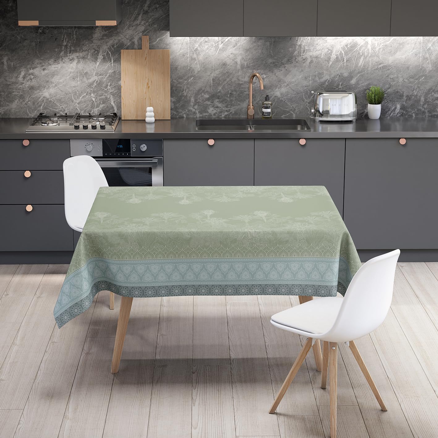 Nappe Jacquard enduite,Nappe rectangulaire Anti Tache,Entretien Facile,Convient en Intérieur et Extérieur,pour Salle à Manger,Mariage et Evénements,Utopie Kaki 150 * 250cm