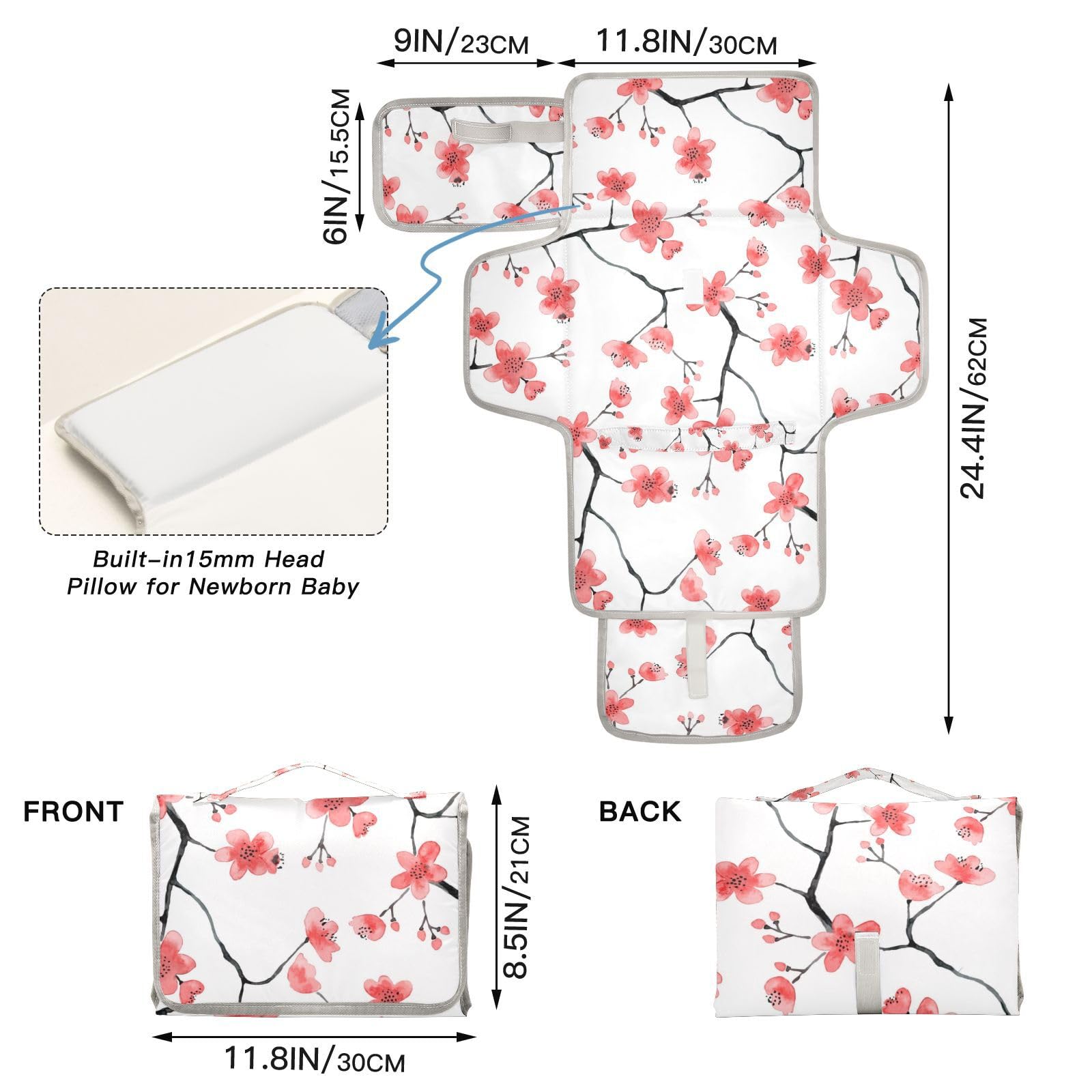 Cambiador de pañales portátil, impermeable, plegable, cambiador de viaje, almohada integrada para recién nacidos, niñas y niños pequeños