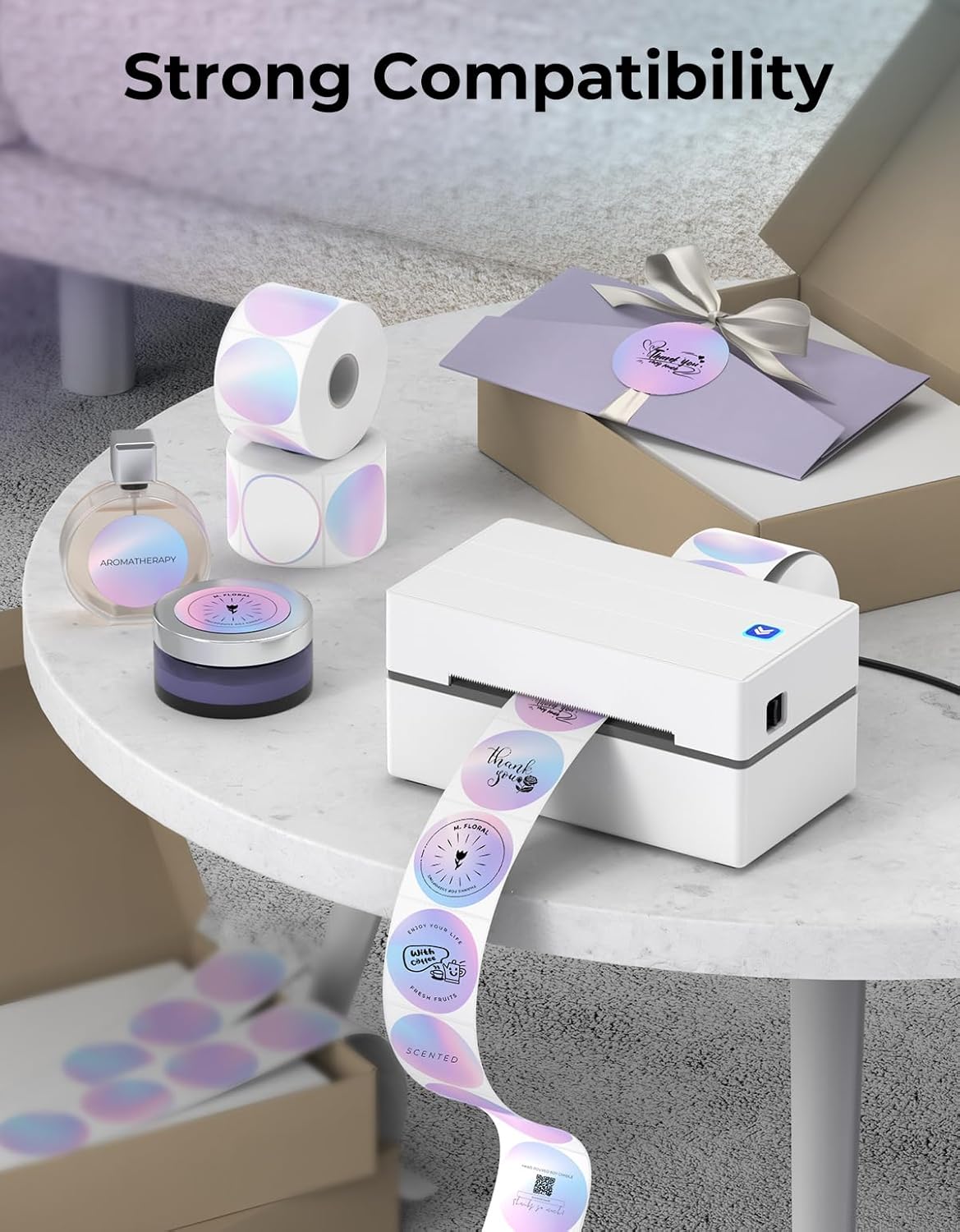 MUNBYN 130B Bluetooth Thermal Label Printer+2 Inch Round Thermal Labels+Shipping Scale, Accurate 66lb/0.1oz Postal Scale with Sweet Pink Style