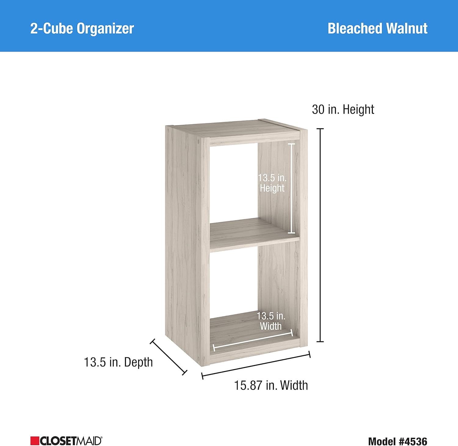 ClosetMaid Decorative Open Back 2-Cube Storage Organizer, Bleached Walnut