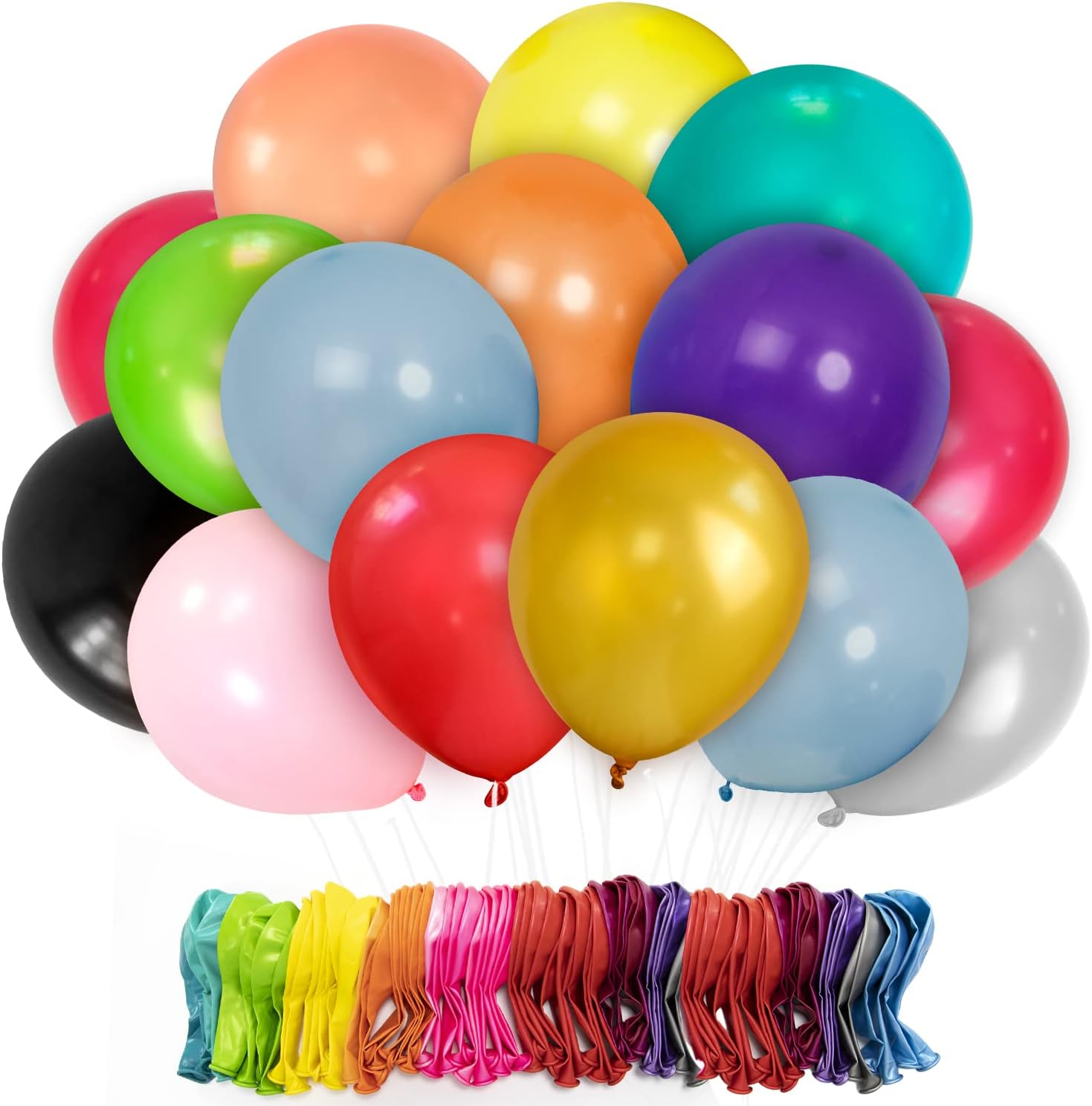 カラフルな風船 100個パック 12インチ (厚さ 3.2g/個) アソートカラフル RainbowPearl ラウンド ヘリウム