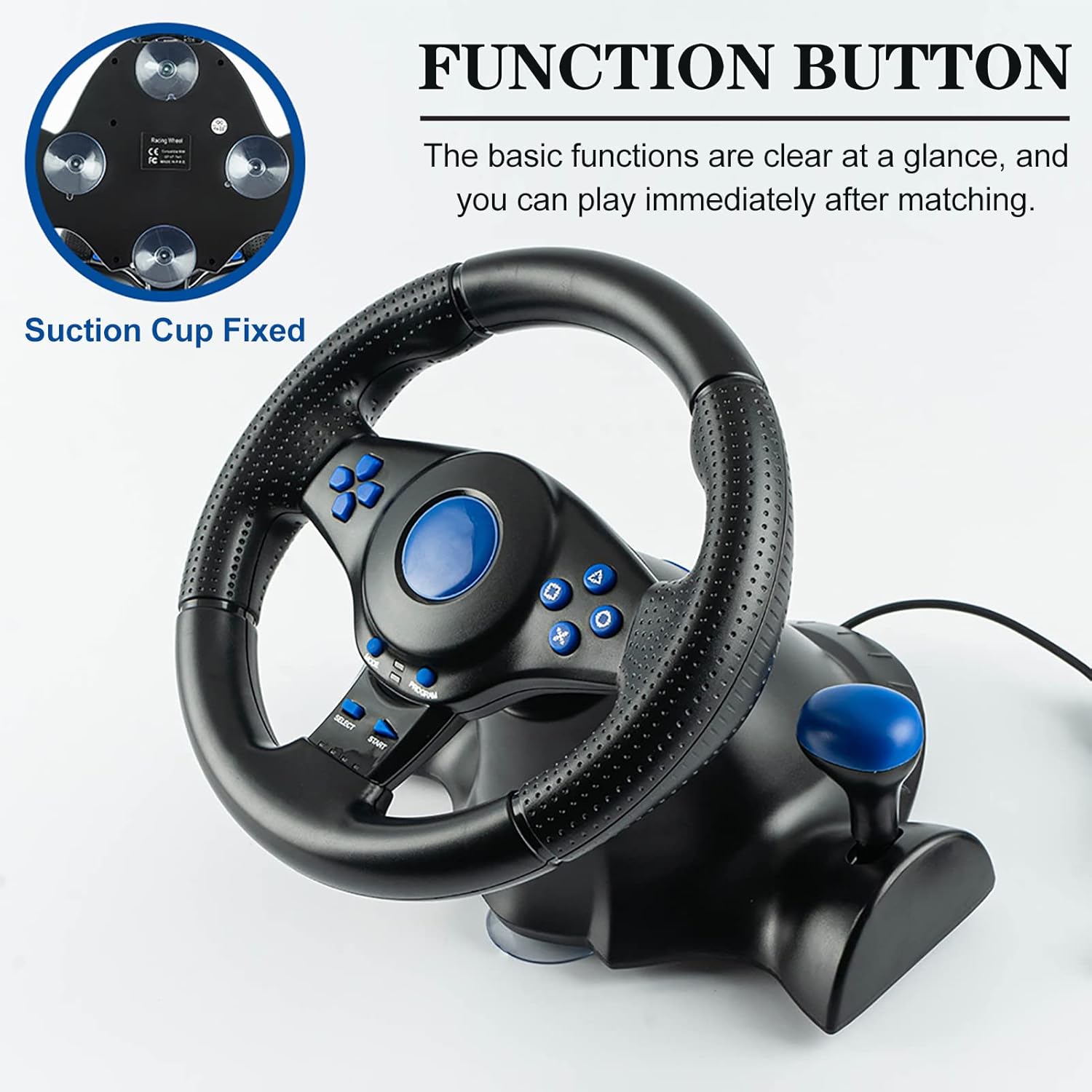 Steering Wheel and Pedals Set - 180 Degrees Rotation PC Racing Wheel With Dual Vibration, USB Powered Simulator for Enhanced Racing Experience