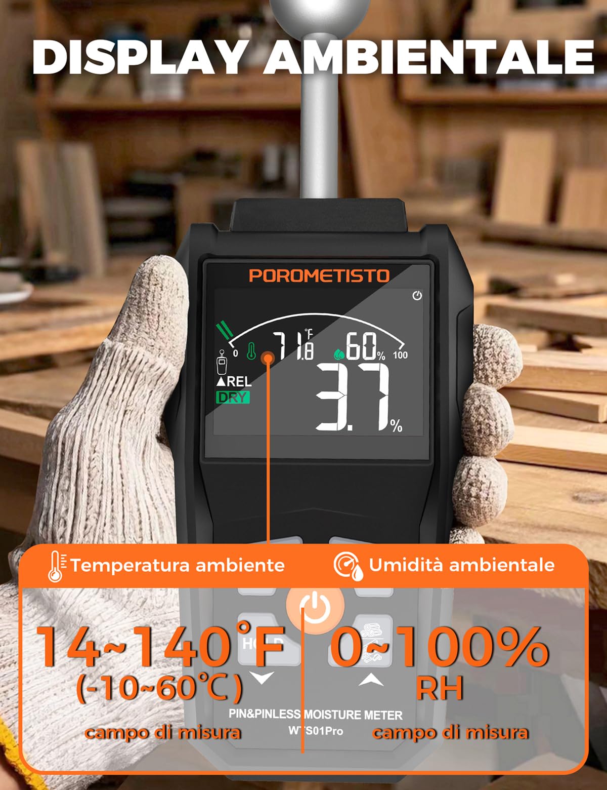 2 In 1 Igrometro Professionale Sonda Sfera&Sensore Pin, Misuratore Umidità Muri di livello Industriale, Igrometro Umidità Casa,20-40mm per Legno, Muratura, Pareti, Parquet