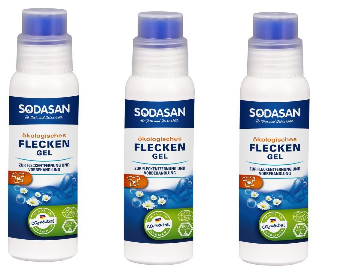 Sodasan Stain gel with application brush, ecological stain gel for pre-treatment and stain removal, 3 x 200 ml
