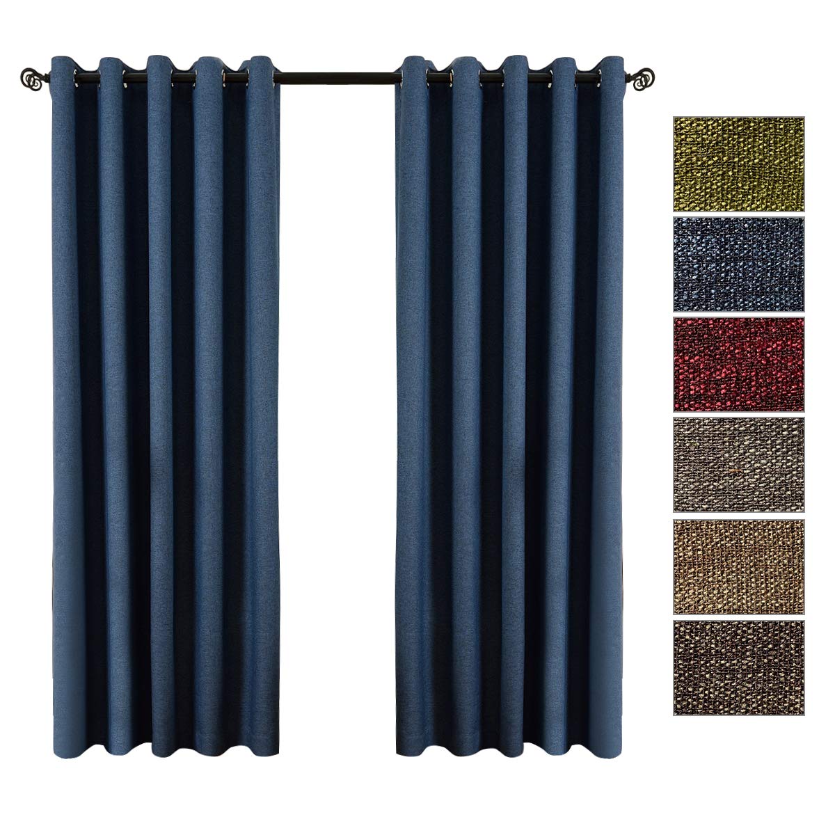 QINUO HOME Cortinas opacas de lino de 228,6 cm – Cortinas opacas con ojales para oscurecimiento de la habitación, color azul marino, 228,6 x 137,1 cm, juego de 2 paneles