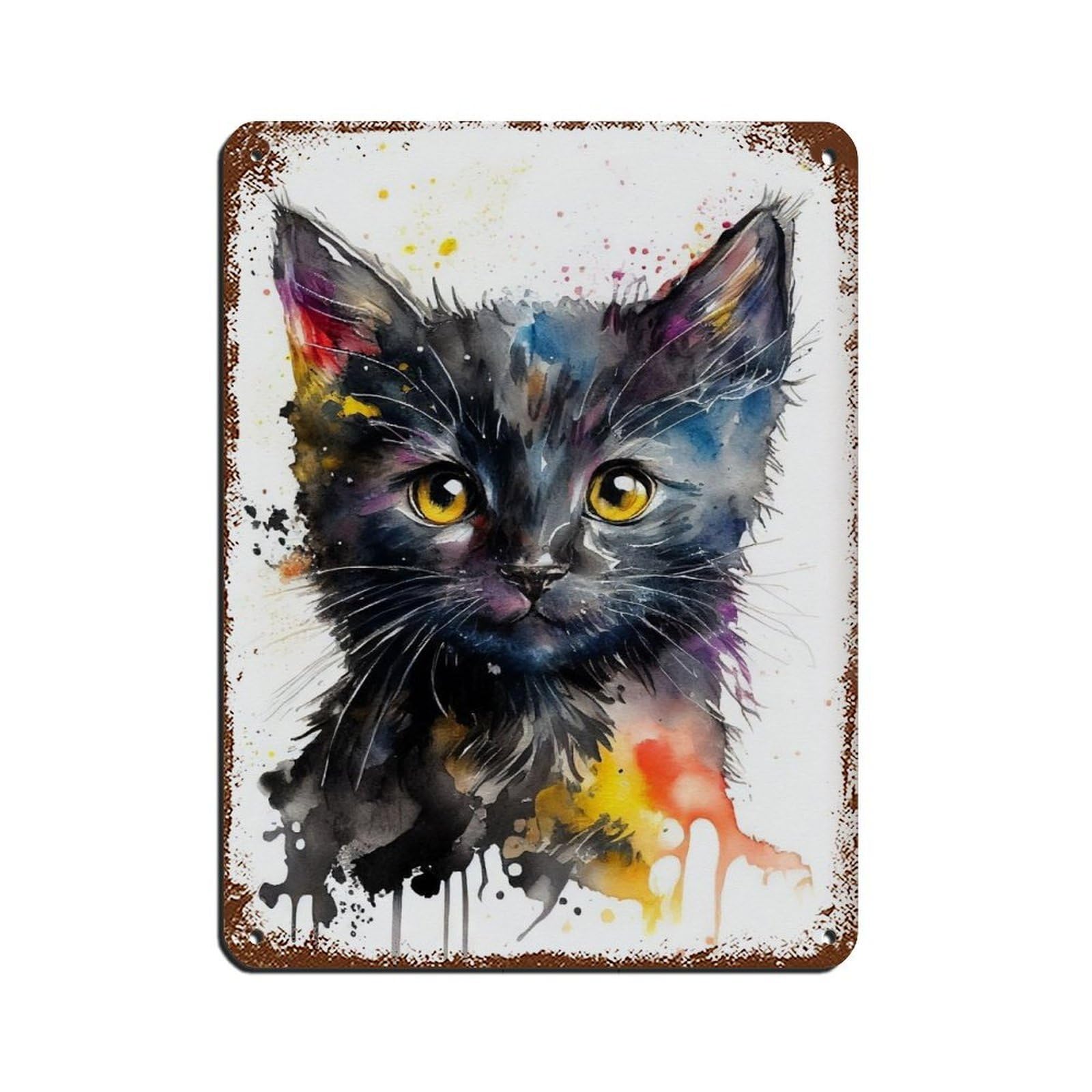 Watercolour Kitten Portrait Poster Tin Sign Vintage Metal Pub Club Cafe Bar Home Wall Art Decoration Poster Retro 12x16inch(30x40cm)