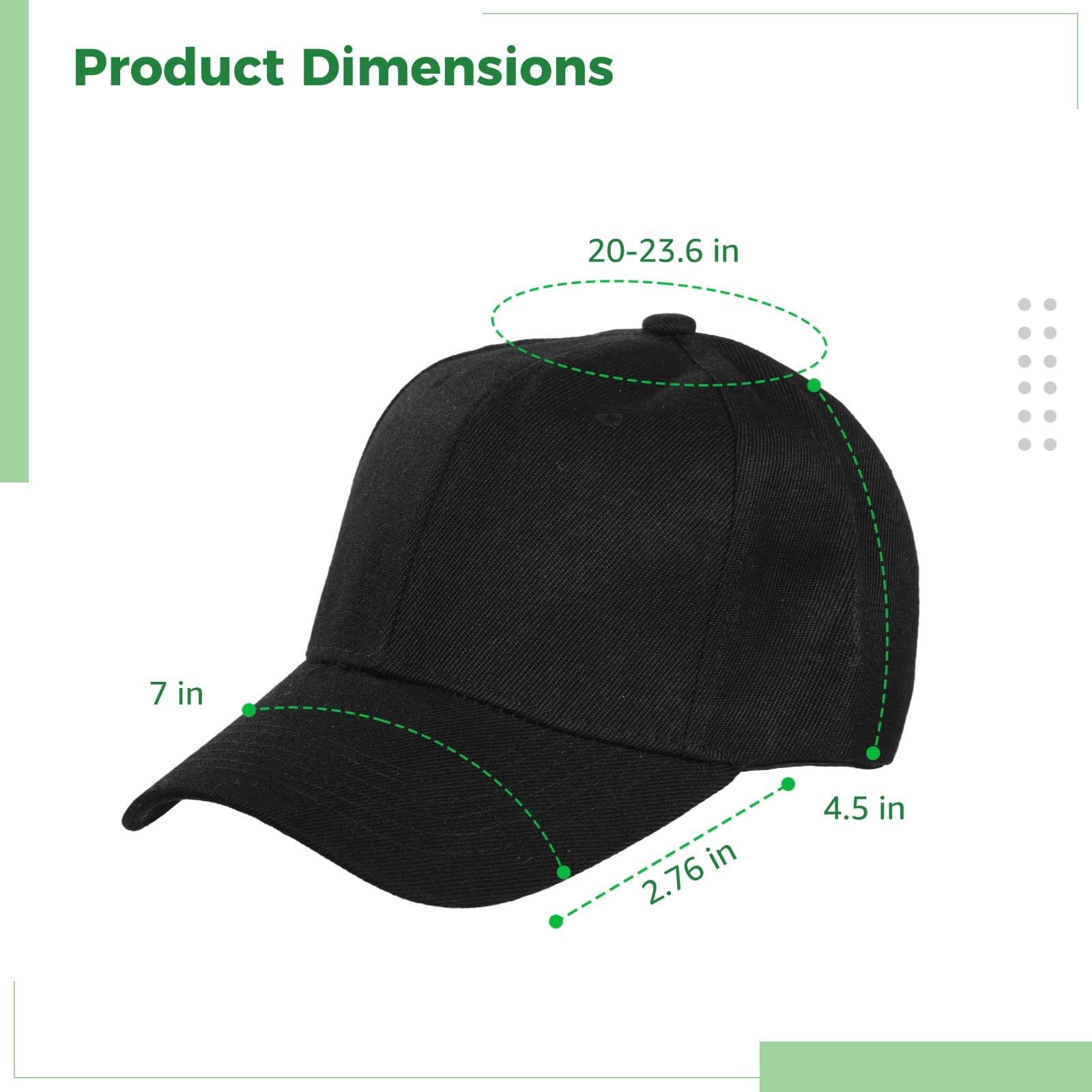 Lnrueg Schwarze Baseballkappen, Großpackung mit 24 Stück, blanko, Unisex, Schwarze Kappen in Großpackung mit verstellbarem Riemen für Trucker, Herren, Damen, atmungsaktiver Stoff für DIY-Stickerei