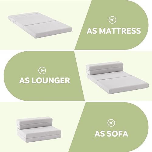 Miniatura 4 de Lazyzizi Colchón plegable de 4 pulgadas, sofá cama plegable para adultos, campamento, invitados, con reposacabezas, funda transpirable y lavable