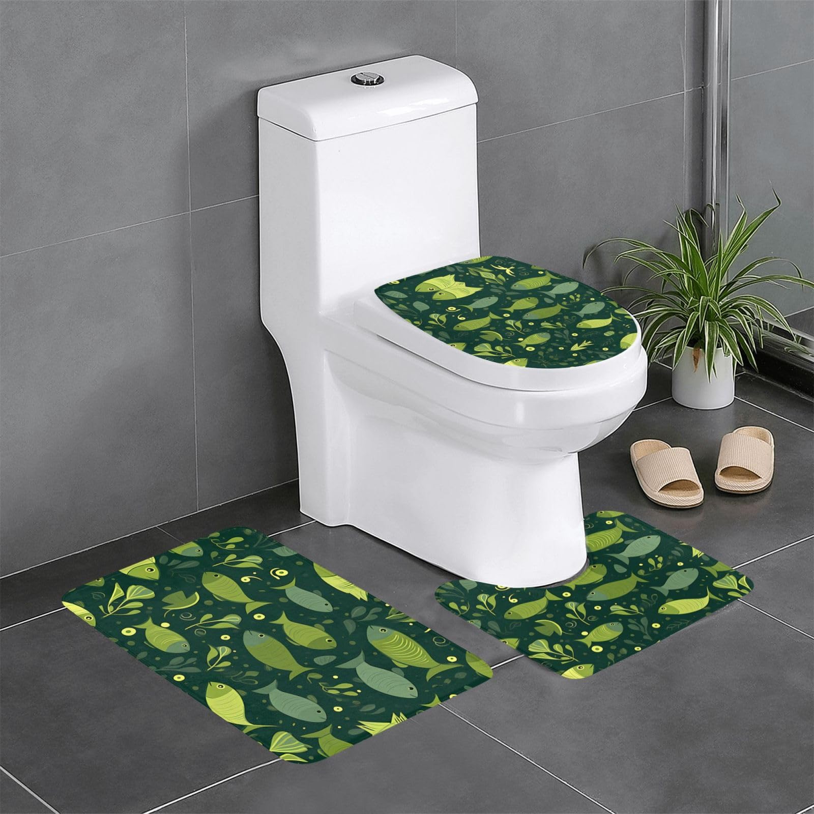 Tapis de bain poisson vert pour transformer votre toilette et coiffeuse