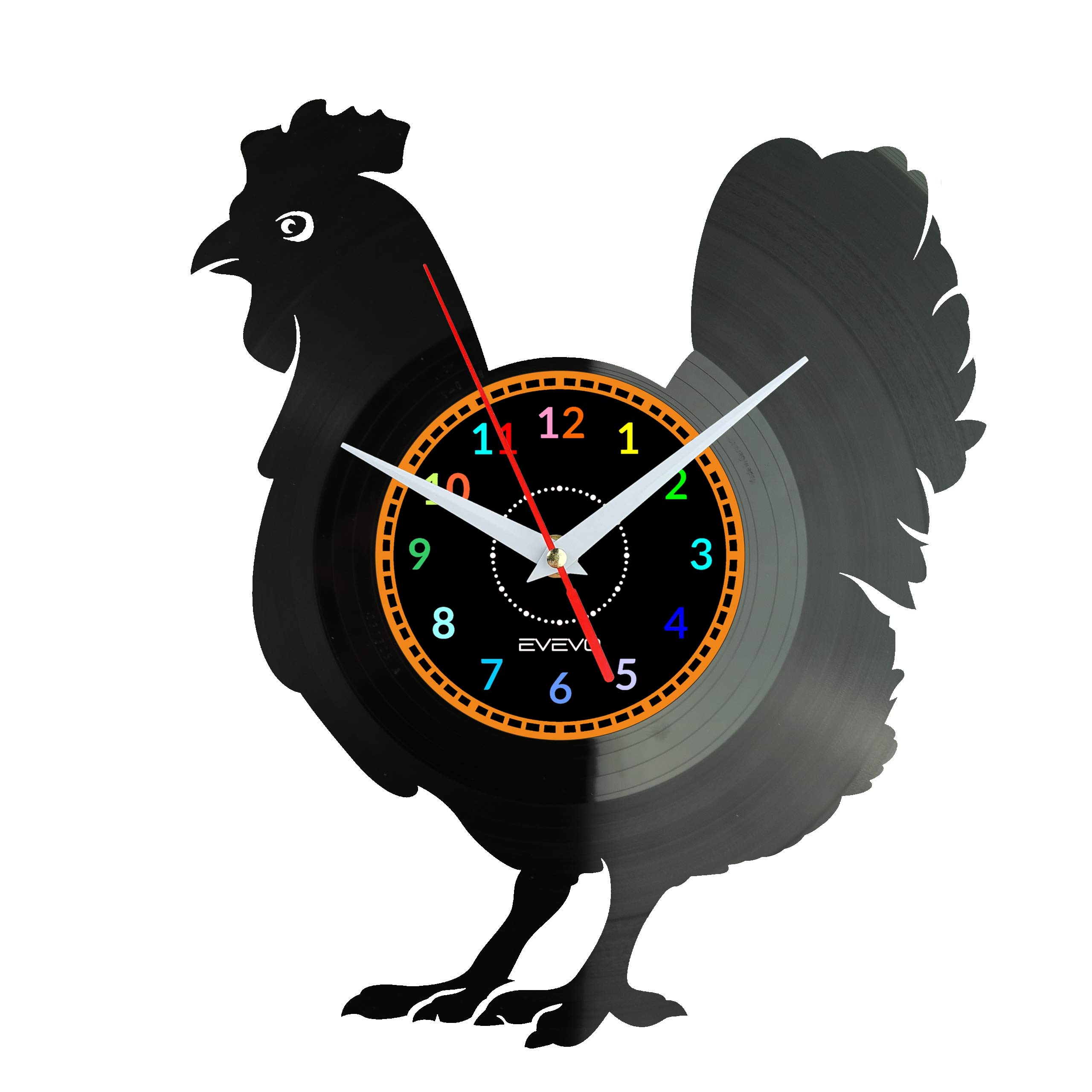 Horloge murale poulet en disque vinyle design moderne nature pour deco rurale
