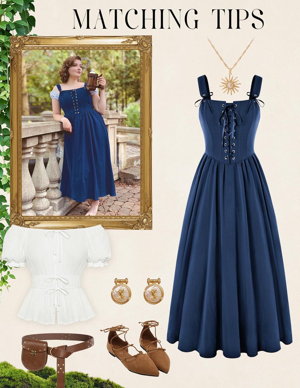 Scarlet Darkness Renaissance Dress Women Lace Up Cottagecore Sleeveless Long Dress Medieval Costume - Image 6