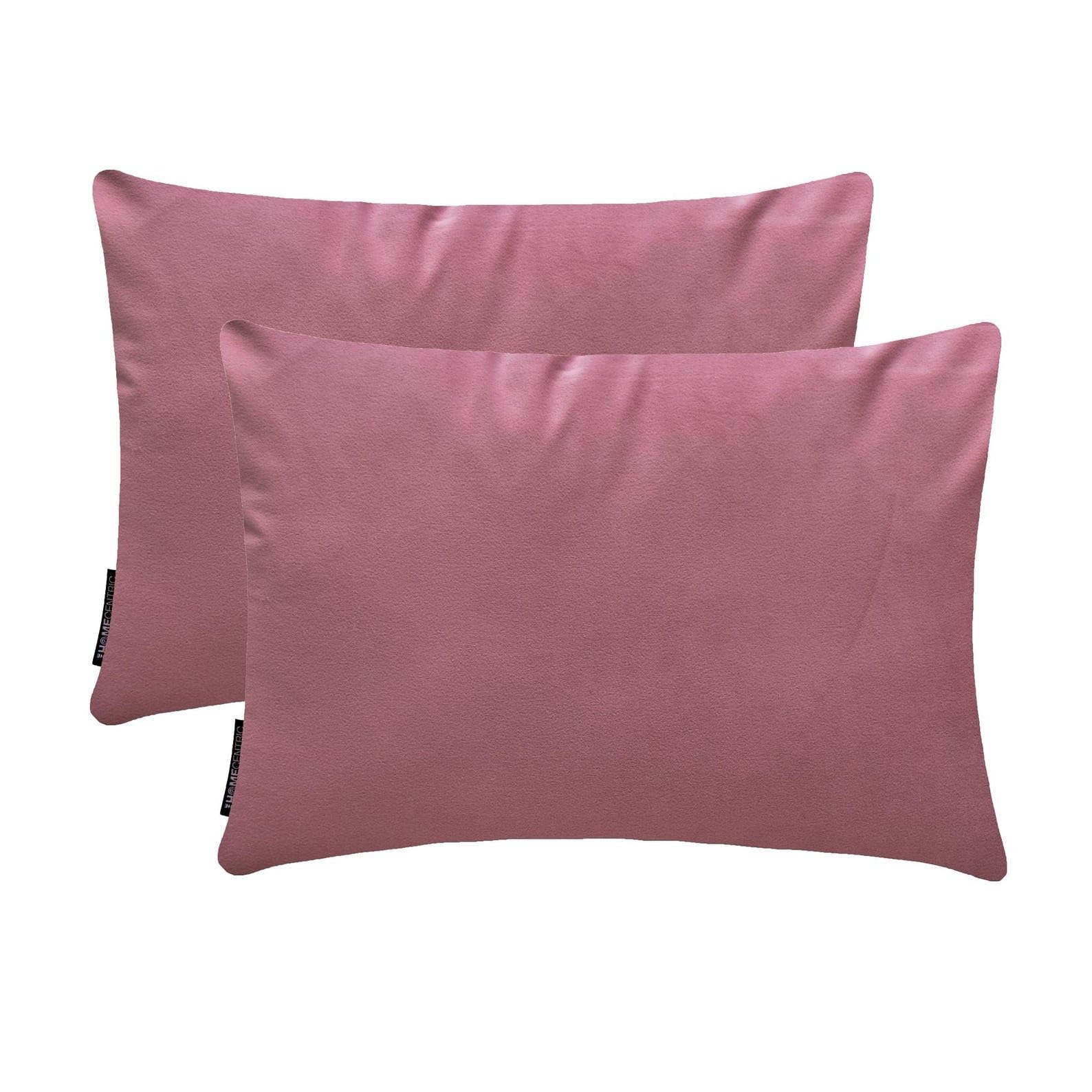 Dusky Pink Luxury Lumbar Cushion Covers 35x65 cm | Pack of 2 Modern Velvet Oblong Cushion Cover | Plain Solid Pillowcases for Bed, Couch & Sofa, Modern Home Décor - Dusky Pink Velvet Dream