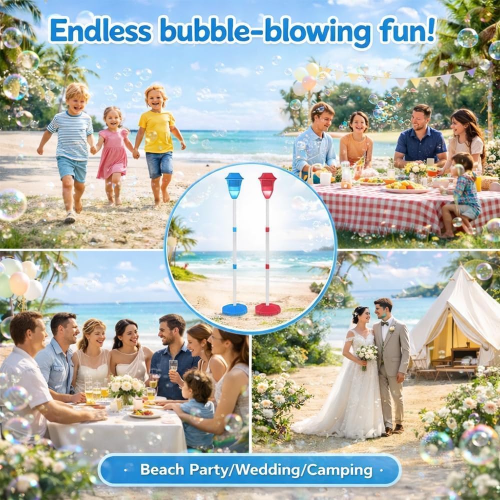 Automatic Bubble Machine, 47" Rechargeable Vertical Bubble Maker with Adjustable Heights Detachable Bubble Torch for Outdoor Party Wedding, Bubble Solution not Included (2, B-Battery Version)
