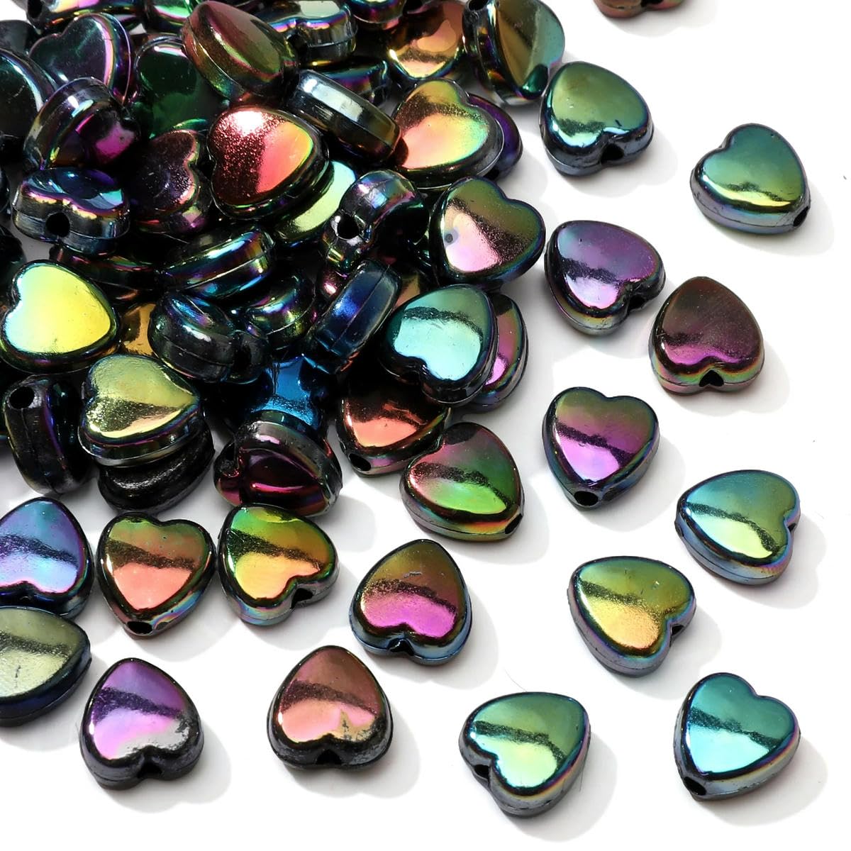 HUIOYG 100Pcs 8×9mm Acrylic Heart Beads Loose Spacer Beads for Handmade Jewelry
