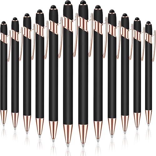 Tenare 12 Piezas 2 en 1 Bolígrafo Estilo Metal con Punta de Lápiz, Bolígrafo de Tinta Negra de 1.0 mm para Pantallas Táctiles (Negro y Oro Rosa)