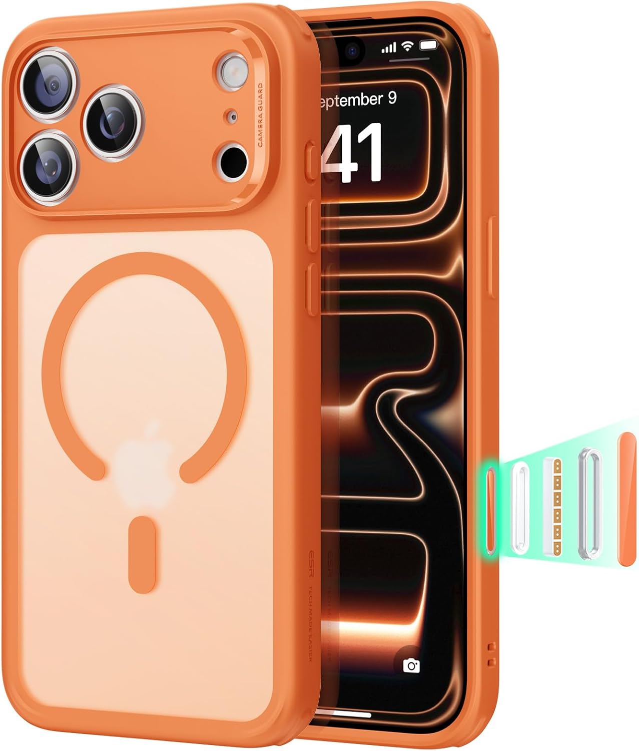 ESR for iPhone 17 Pro Max Case, Camera Control, Compatible with MagSafe, Shockproof Military-Grade Protection, Magnetic Phone Case for iPhone 17 Pro Max, Classic Hybrid Case, Frosted Orange