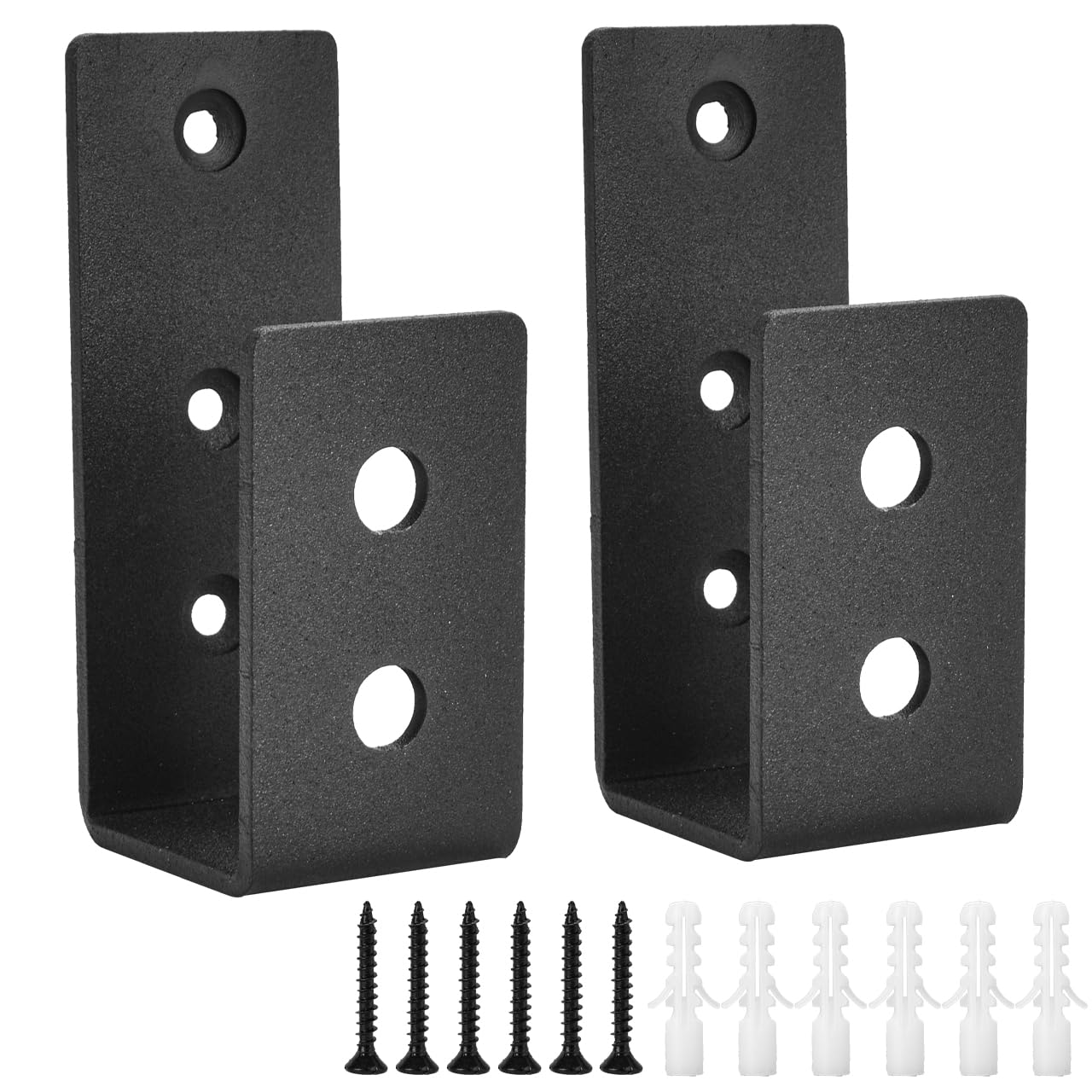 TCHOSUZ Door Barricade Brackets, Set of 2 Heavy Duty Carbon Steel 2x4 inch Door Bar Brackets for Home Security, Door Lock Brackets for Warehouse Basement Barn Garage 2 PCS Black