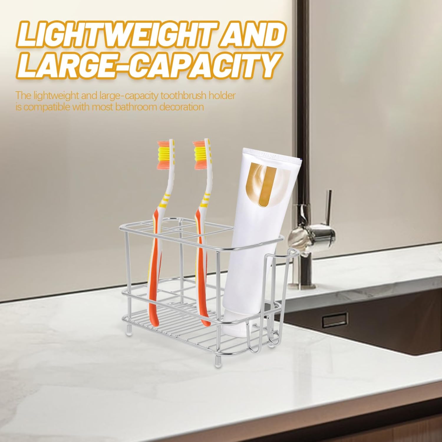 Cabilock 5pcs Stainless Steel Toothbrush Holder Multi-functional Bathroom Organizer Space-saving Design for Toothbrushes and Toothpaste Compartment Storage