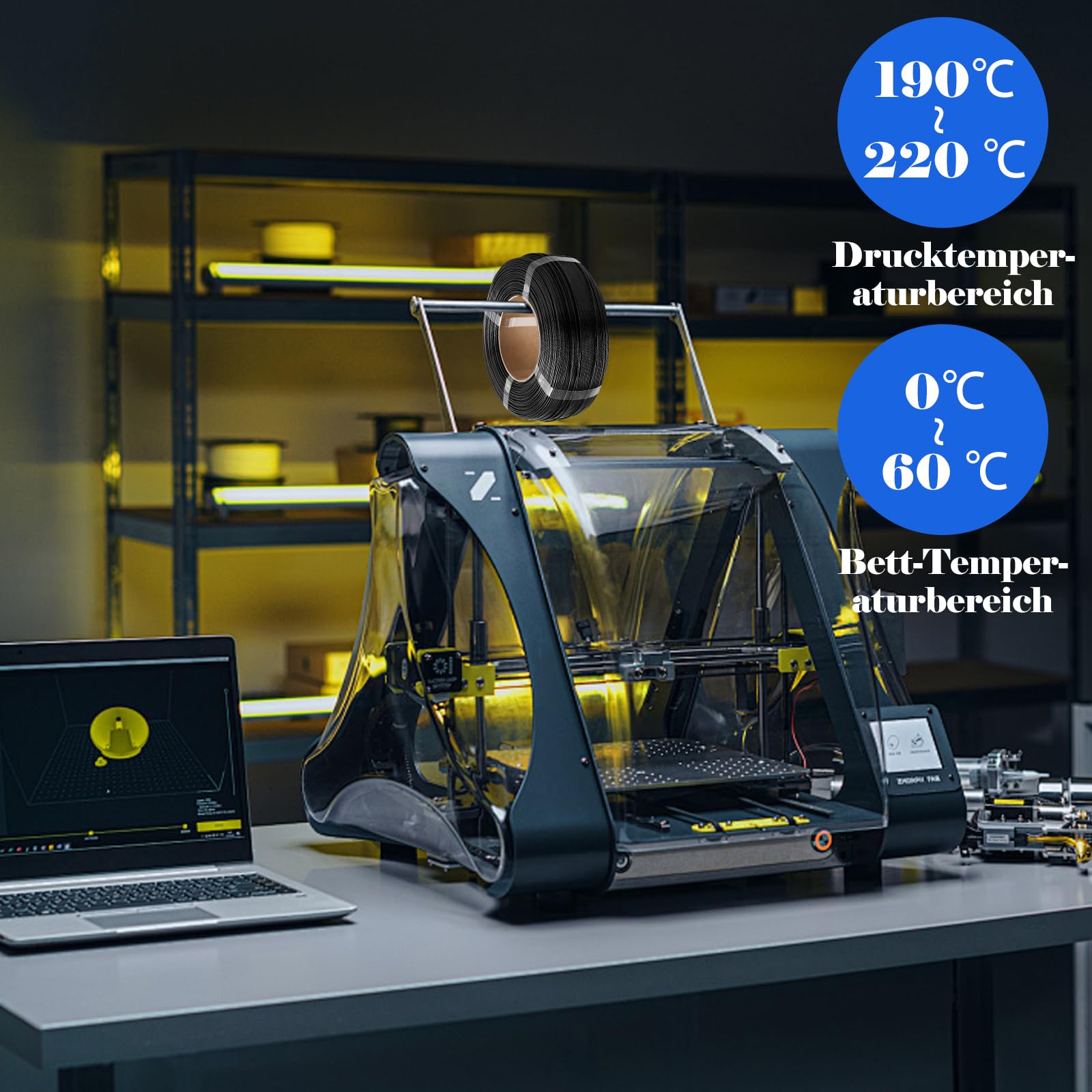 5 Stück PETG Filament 1.75 Schwarz, Stärker 3D Drucker Filament 1kg, Maßgenauigkeit +/- 0.02mm, PETG Schwarz für Die Meisten 3D Printer