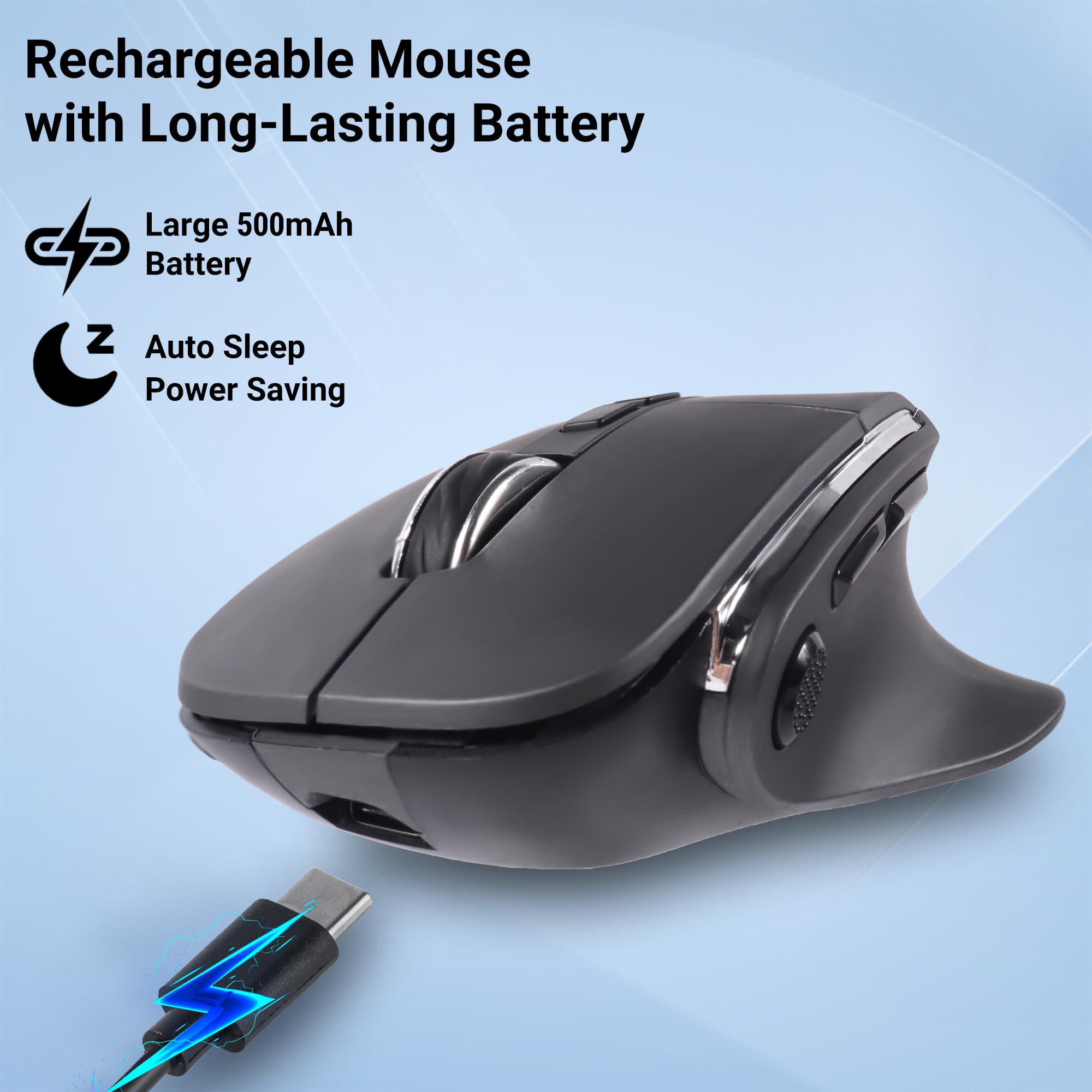 Ratón ergonómico, mouse inalámbrico vertical Bluetooth, ratones ópticos recargables LED, portátil (BT5.2 o USB 2.4GHz), modo dual, 1000/1600/2400 DPI, 8 botones para laptop, escritorio, PC, MacBook
