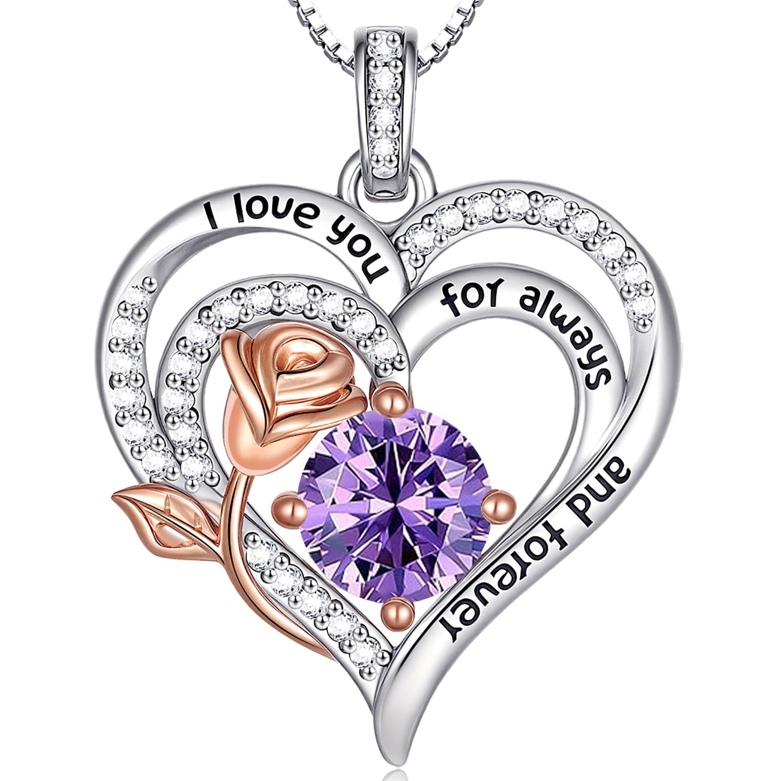 FXE S925 Sterling Silver Rose Heart Necklace