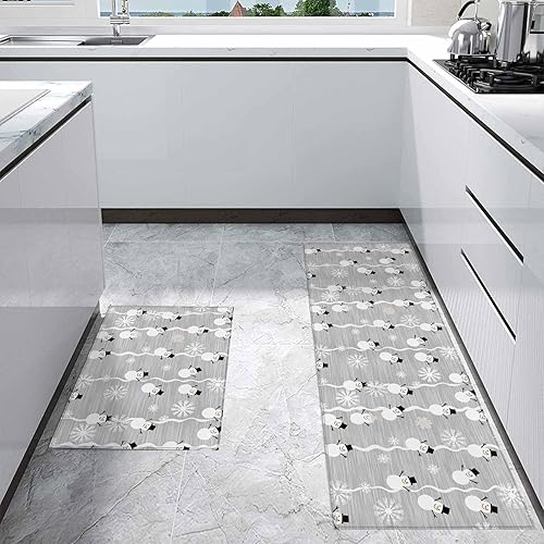 Miniatura 39 de Alfombras de cocina de Navidad absorbentes antideslizantes para piso, árbol de Navidad, muñeco de nieve y copo de nieve, alfombras y tapetes