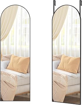 Songmics Full Body Mirror, 2-Way Standing Mirror, Wall Mounted, Aluminum Alloy Frame, Shatterproof, Arch Shape, Height 47.2 inches 120 cm, Width 15.7 inches 40 cm