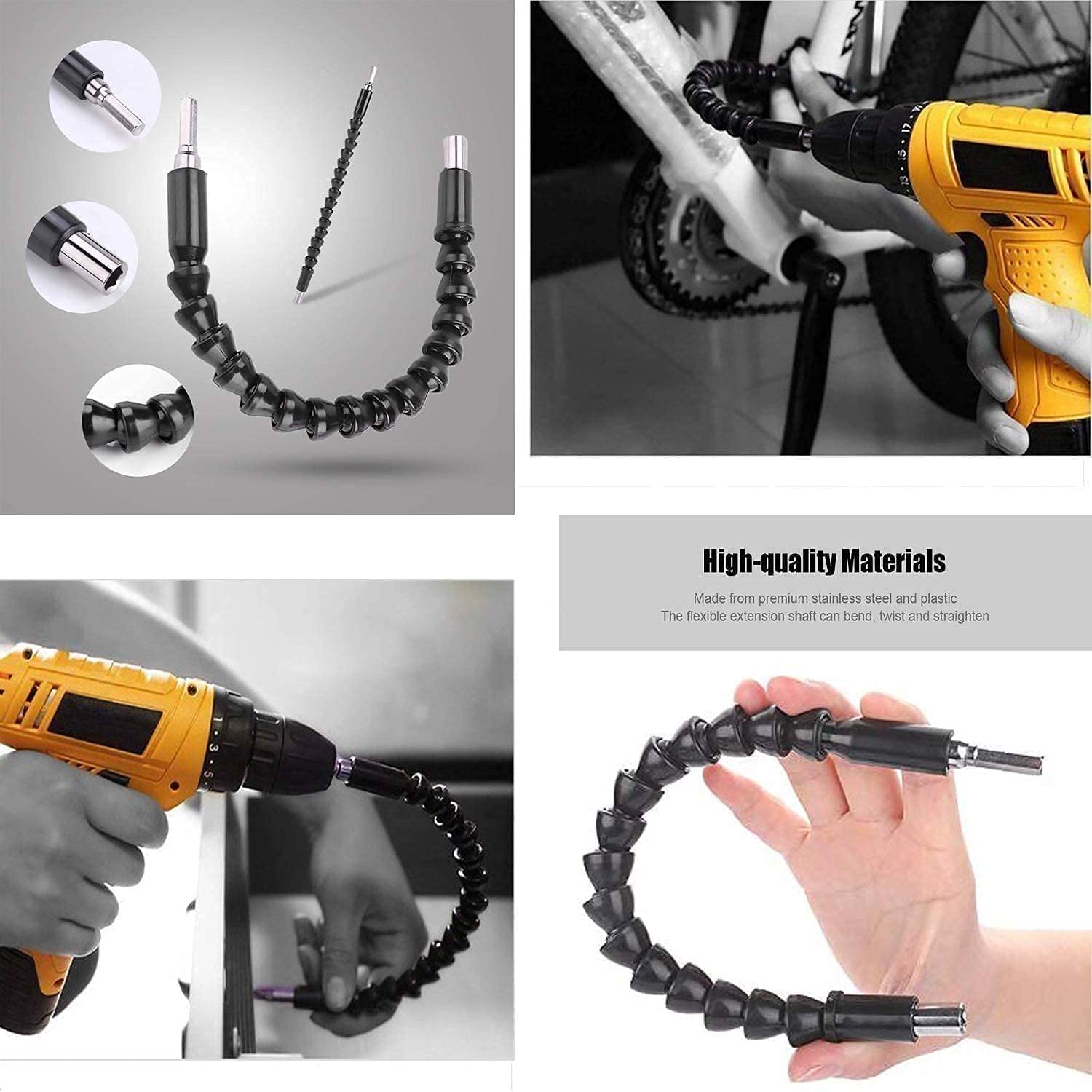 Flexible shaft bits drill extension, 1 piece 105 angle screwdriver attachment adapter, 3 pieces cordless screwdriver socket adapter set (1/4, 3/8, 1/2 inch), 1 piece flexible angle extension bit kit - Image 2