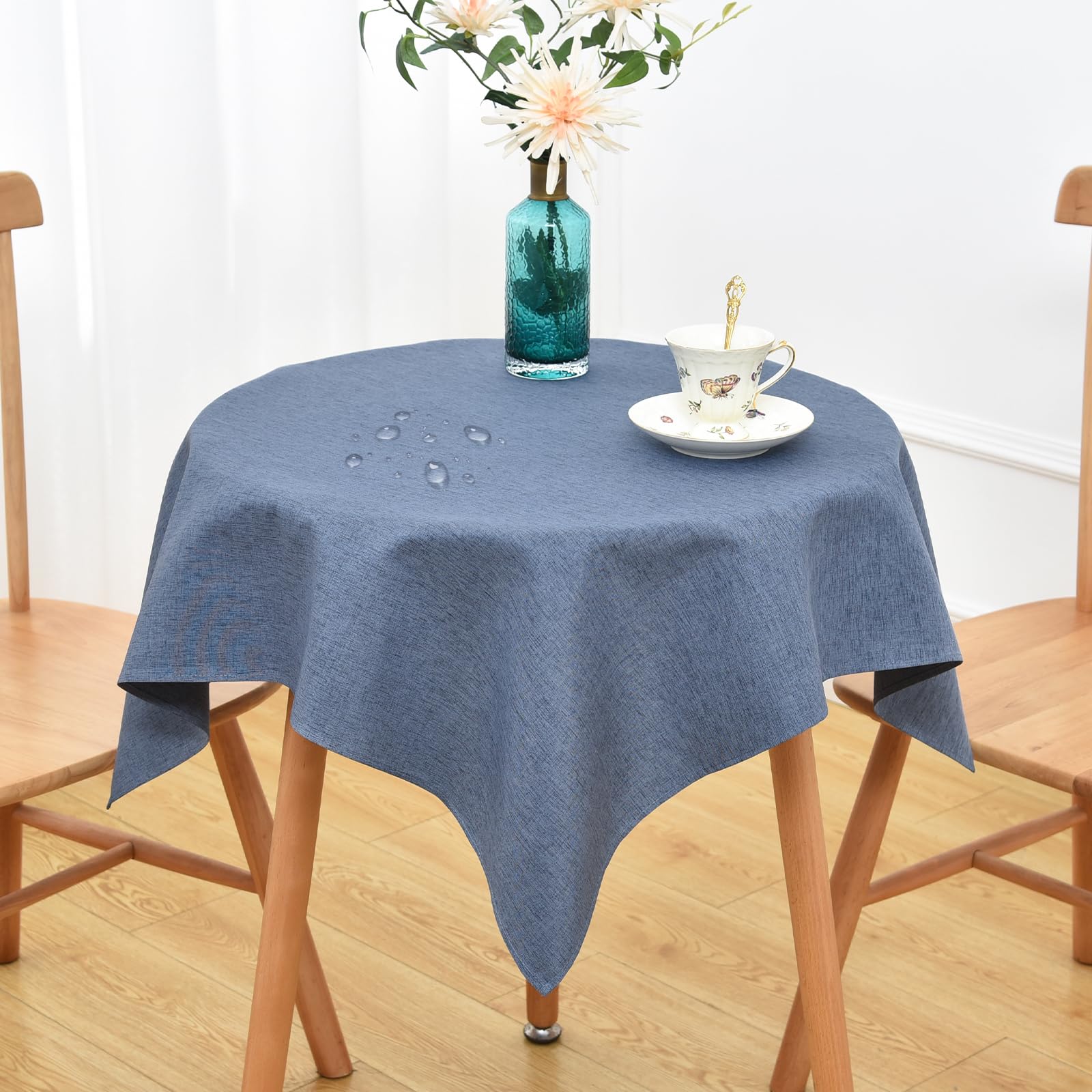 NEWISHER Farmhouse Water Resistant Small Square Tablecloth 92x92 cm (36x36 inch), Faux Linen Table Cloth Wipe Clean, Washable End Table Cover for Kitchen, Dining, Party Indoor Outdoor (Mist Blue) — image 1