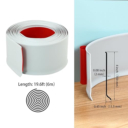 Miniatura 2 de Moldura de vinilo para zócalo, tira flexible y calafateo para piso, riel de silla, base de pared (19.6 pies x 3.9 pulgadas)