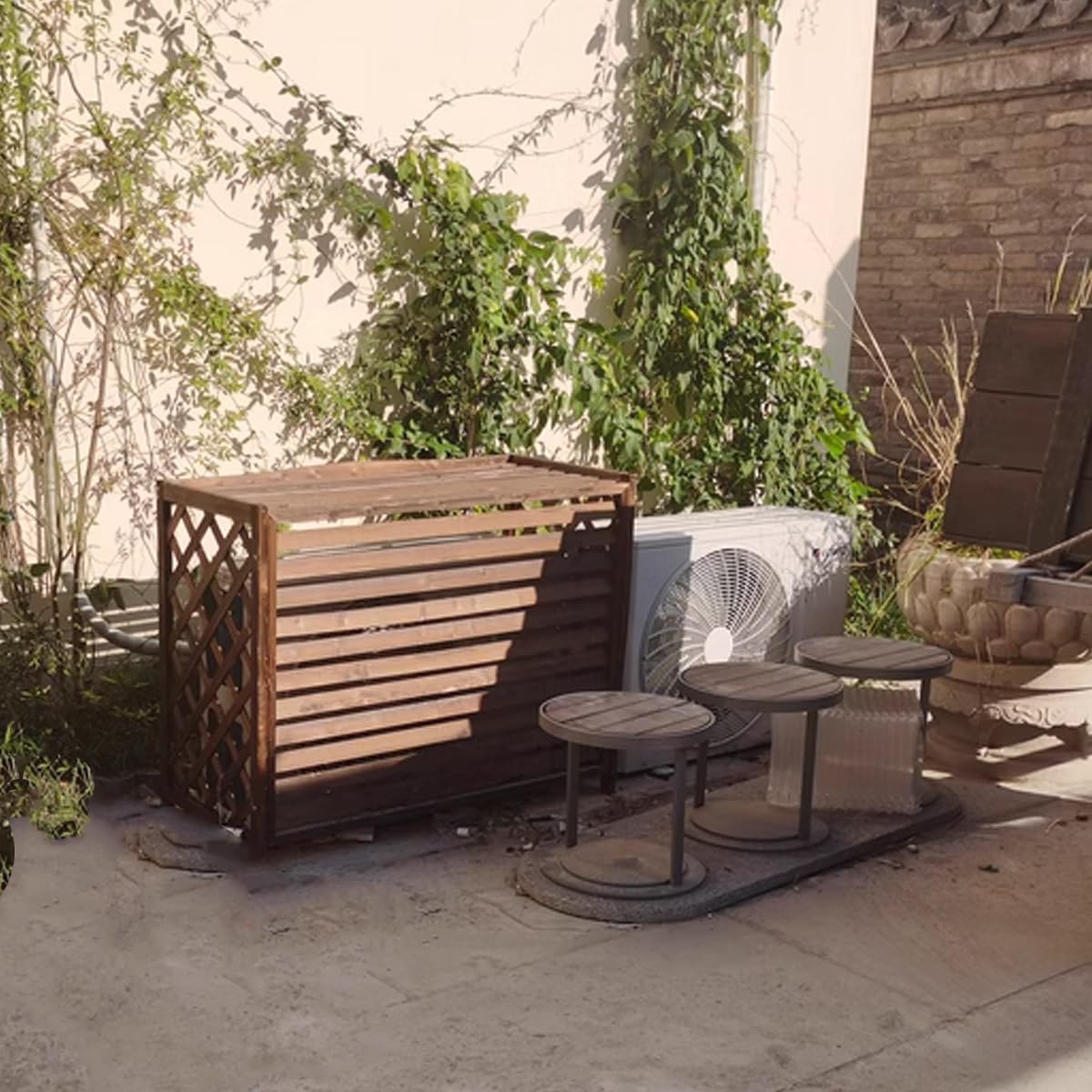 Holz Blumenständer Box Air Klima Abdeckung - Schallschutzhaube Wärmepumpe Schutzgitter - Verkleidung Klimaanlage Außengerät Sichtschutz Zäune(Brown,L96cm*W40cm*H89cm)