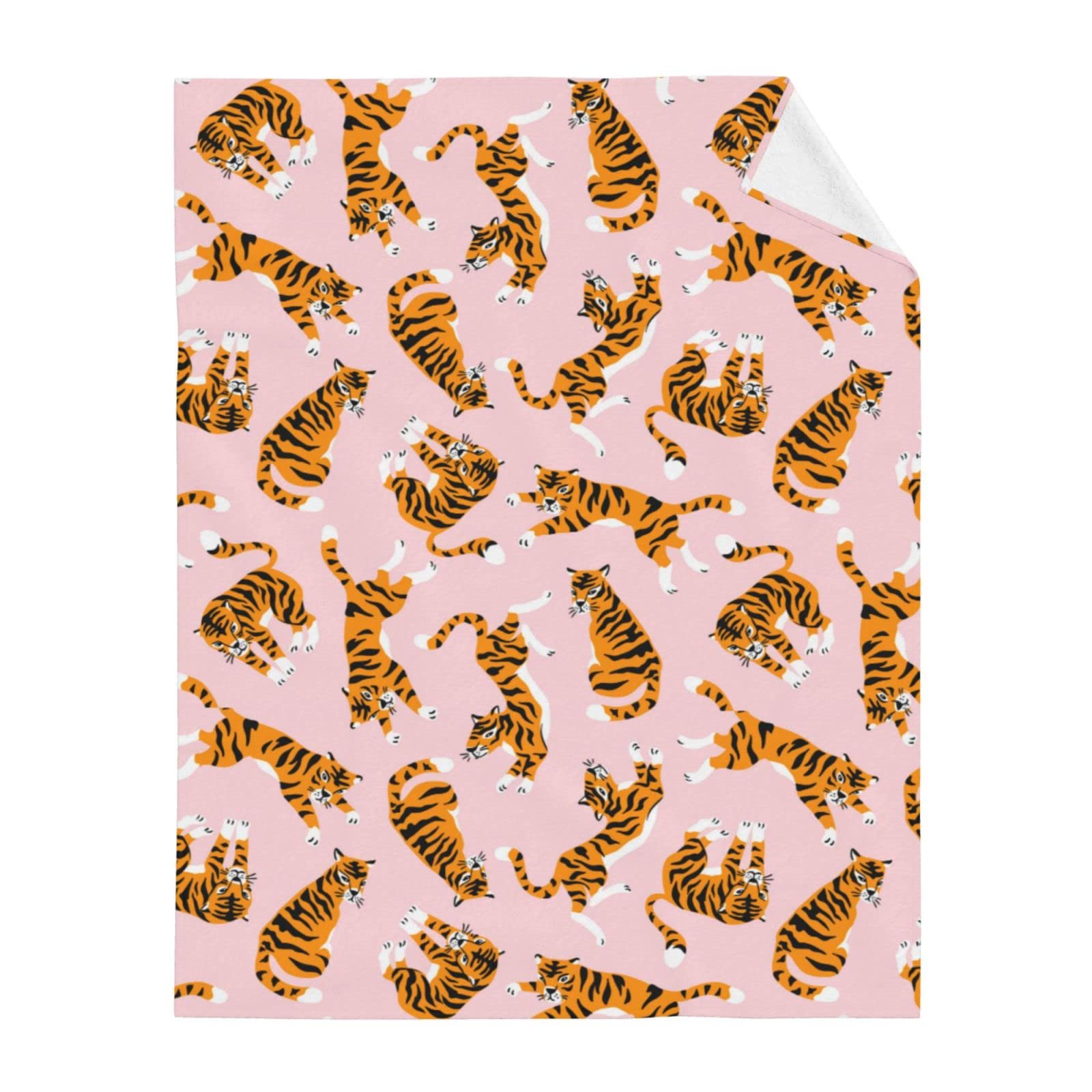 PrelerDIY Tiger Pink Throw Blanket for Couch - 60