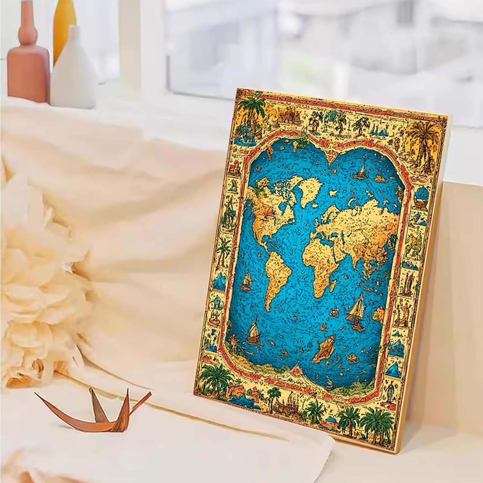 Mapa świata Diament Malarstwo Dorosły Duży Format 80 x 110 cm, Diamentowy obraz Mapa Malarstwo Diament Rhinestone Ścieg krzyżykowy 5D DIY Haft Diament Dekoracja ścienna do dekoracji ścian -h2516L