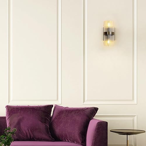 Miniatura 10 de Globe Electric 65000050 Aplique de pared de 2 luces, negro mate, pantalla de vidrio acanalado, enchufes de base E12, luces de pared para sala de