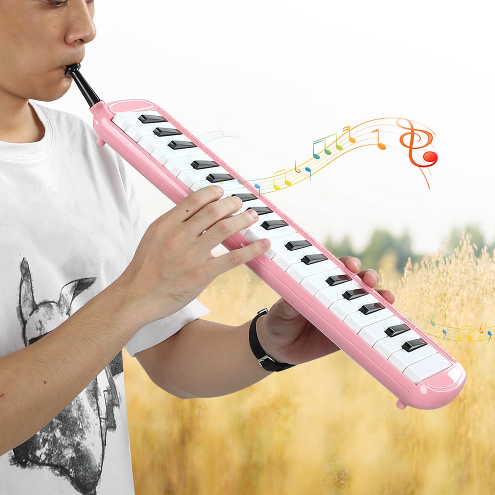 Melodica 37 teclas Instrumento de viento para adultos Piano de aire Teclado soprano Armónica Instrumento portátil para principiantes y amantes de la música Negro (Azul)